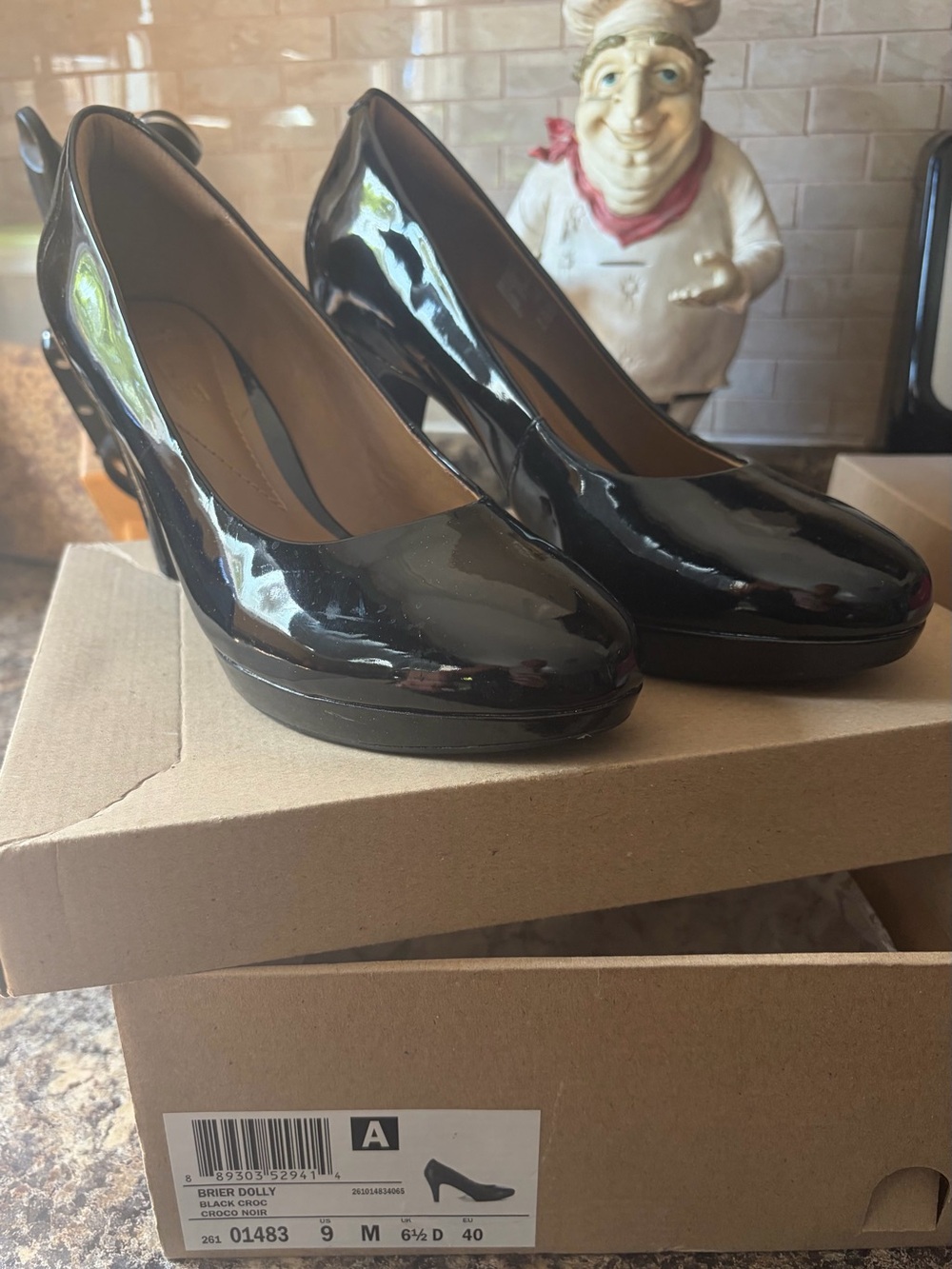 Clarks Black Patent Platform Heels